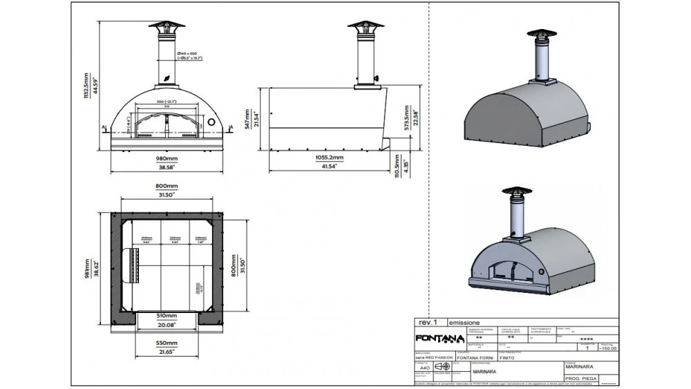 Fontana - Marinara Built In Wood Pizza Oven - Rosso 2 Fontana - Marinara Built In Wood Pizza Oven - Rosso - Image 2