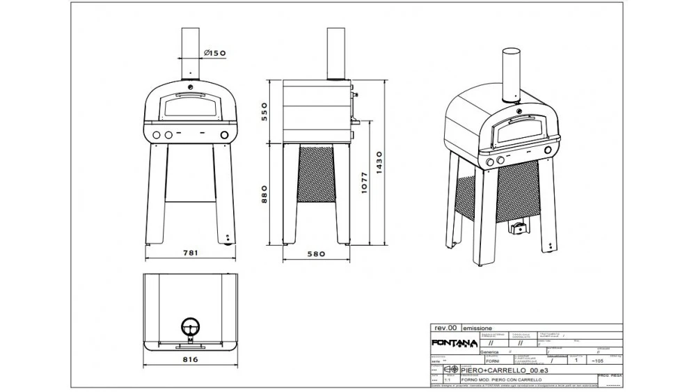 Fontana - Piero Gas & Wood Fire Oven With Trolley 2 Fontana - Piero Gas & Wood Fire Oven With Trolley - Image 2